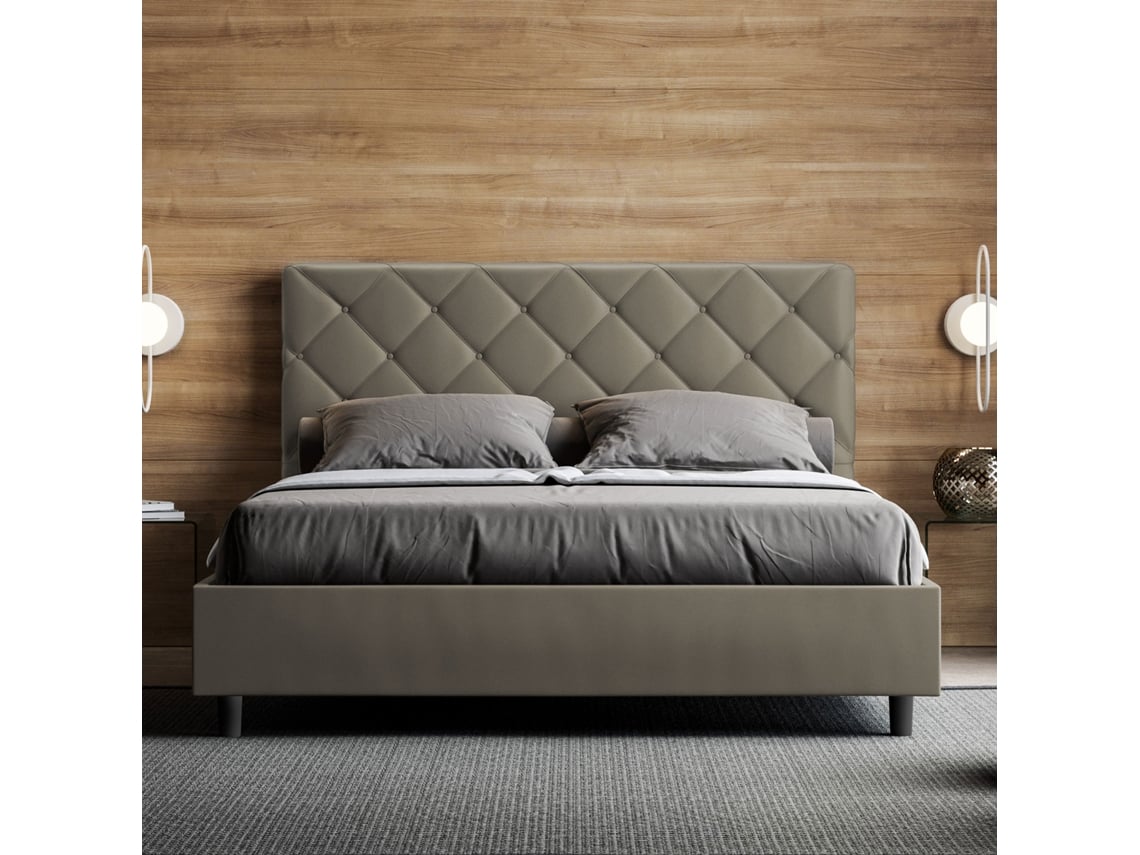 Estrutura de Cama de Casal Queen Size com Arrumação Estofada Priyaityhome Painéis ITYHOME Castanho (160x200cm)