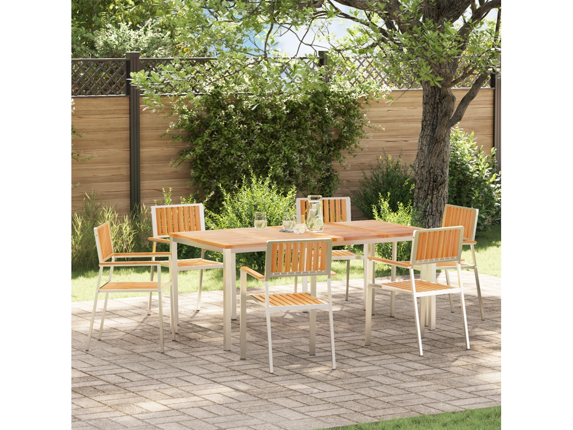 Conjunto 7 De Jantar Para O Jardim Vidaxl  Em Madeira Sólida De Teca