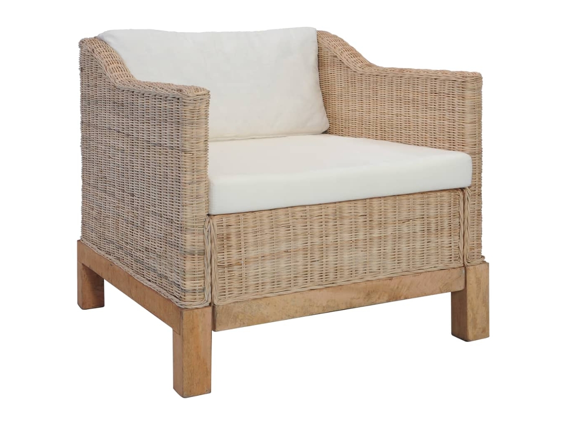 Conjunto 2 de sofás com almofadões VIDAXL vime natural