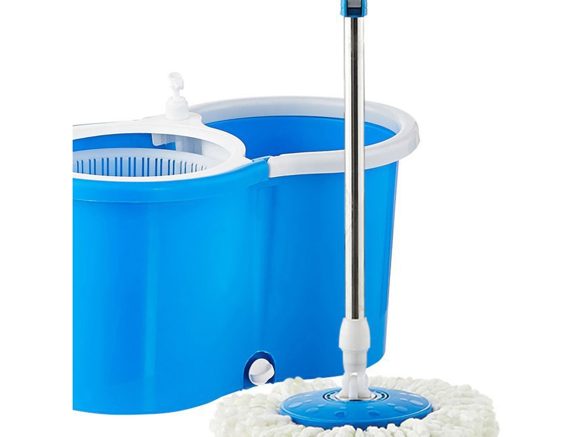 Mop Giratório De Plástico Em Aço Inoxidável 360 Graus Extensível, Ferramenta De Limpeza Doméstica Sem As Mãos, Azul