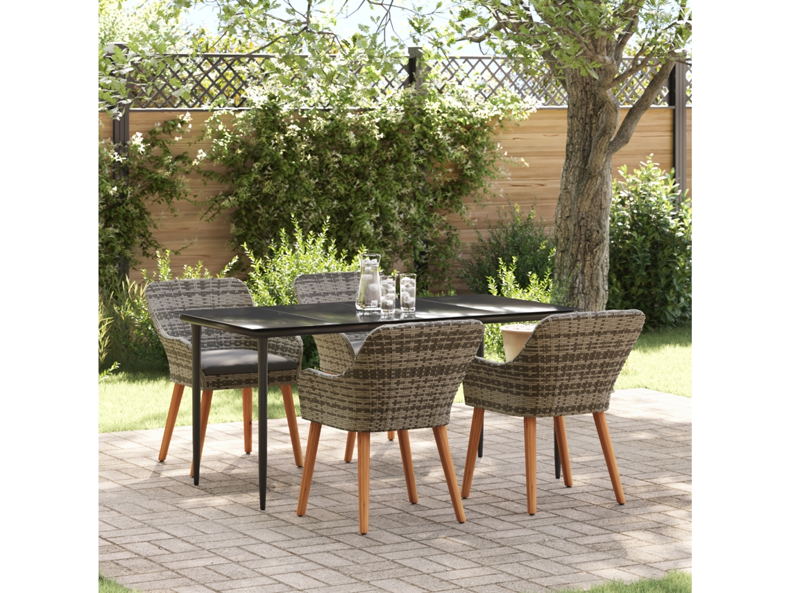 Conjunto 5 De Jantar Vidaxl Cinza Em Rattan Sintético