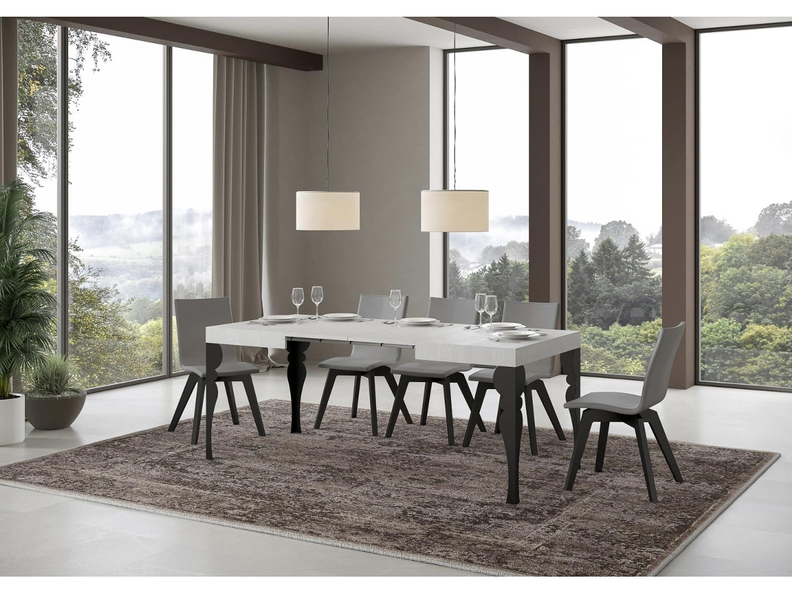 Mesa de Jantar Extensível 80X120/204 Cm Paxon Cinza Branca Quadro Antracite