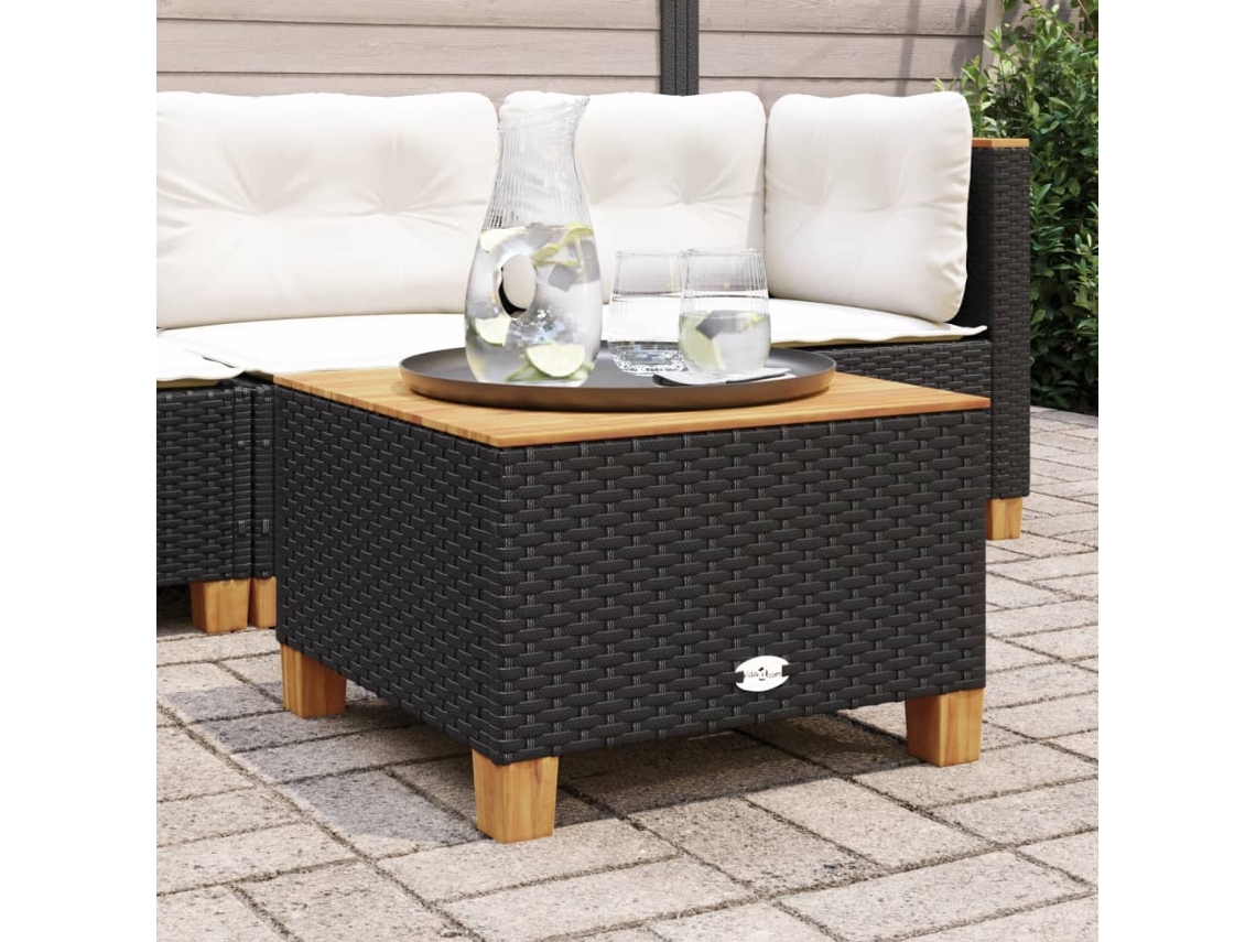 Mesa De Jardim 55x55x36 Cm Vime Pe E Madeira De Acácia Preto