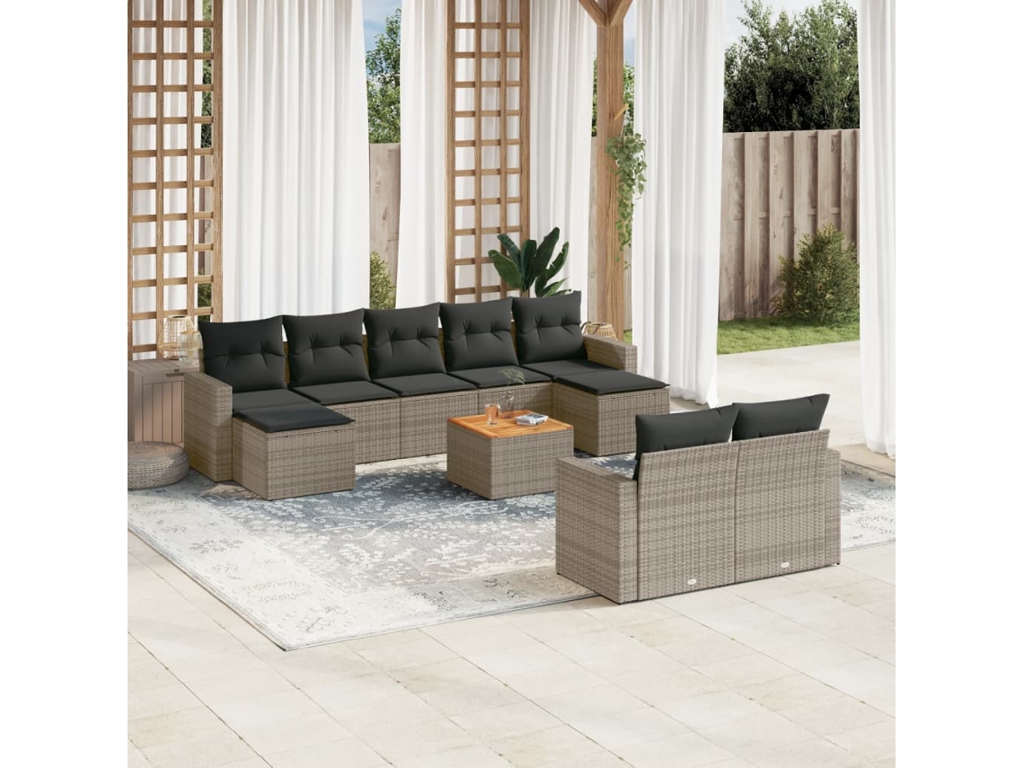 Conjunto 10 sofás de jardim c/ almofadões VIDAXL vime PE cinzento