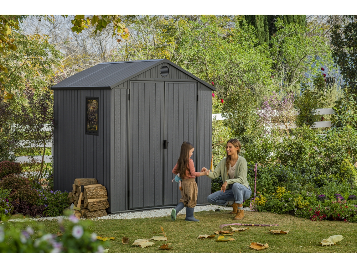 KETER Abrigo jardim DARWIN 6x6 abrigo de armazenamento exterior organização resina de alta resistência EVOTECH textura madeira 190x183x221 WxDxH cm