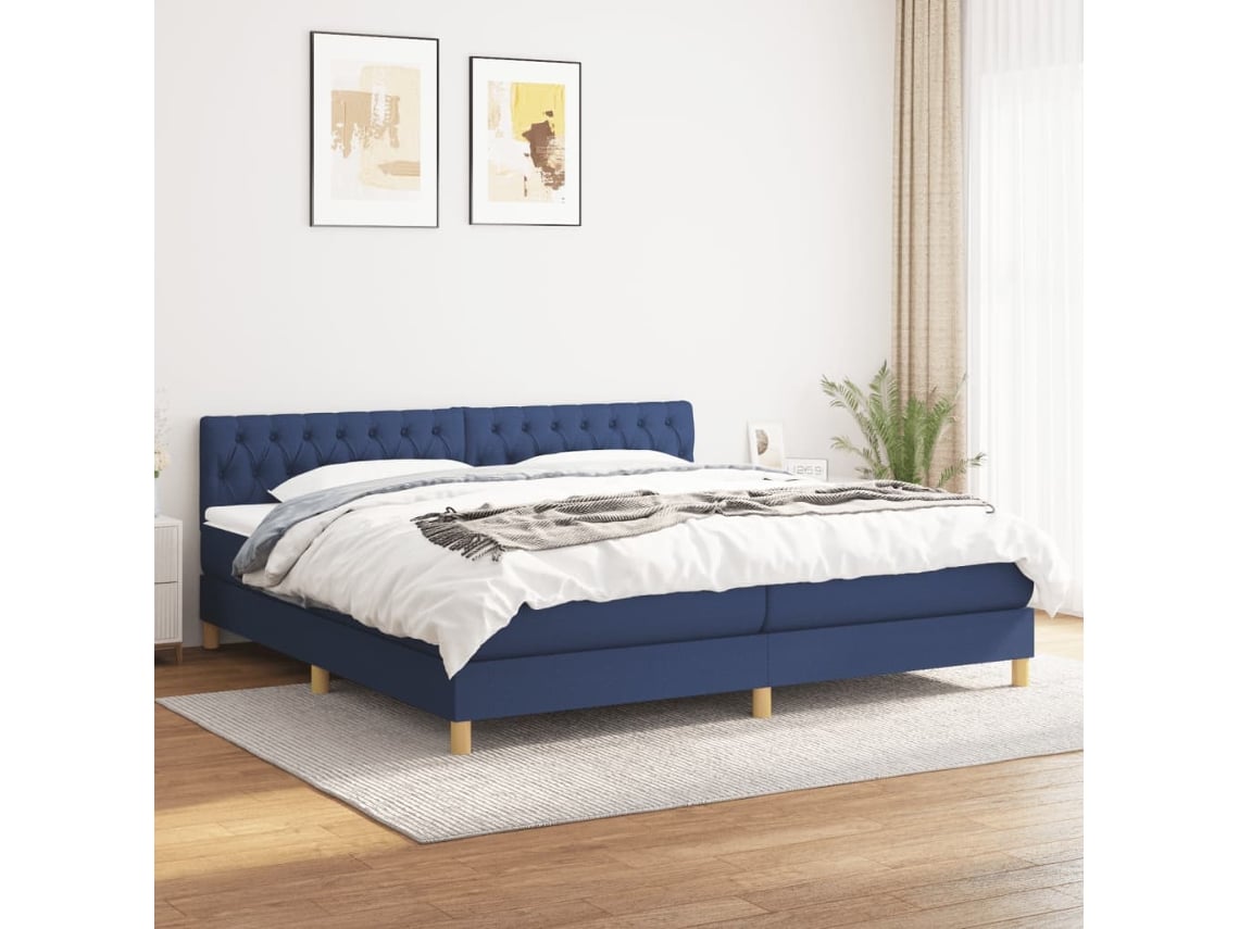 Cama box spring VIDAXL Azul Tecido (200x200 cm)
