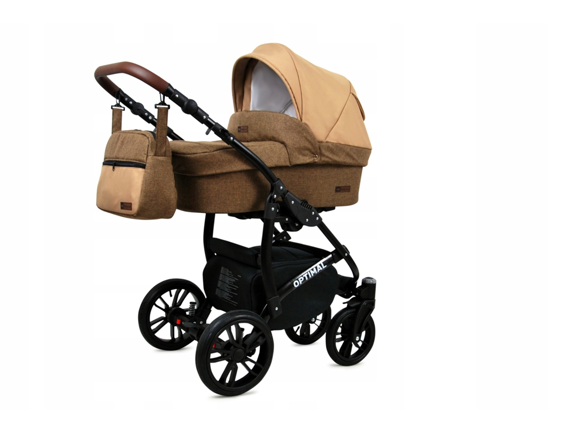 Carrinho De Bebé Multifuncional Babylux Optimal 4 Em 1 -chocolate Black Frame - Ajustável E Dobrável Construção Leve Em Alumínio - Acessórios