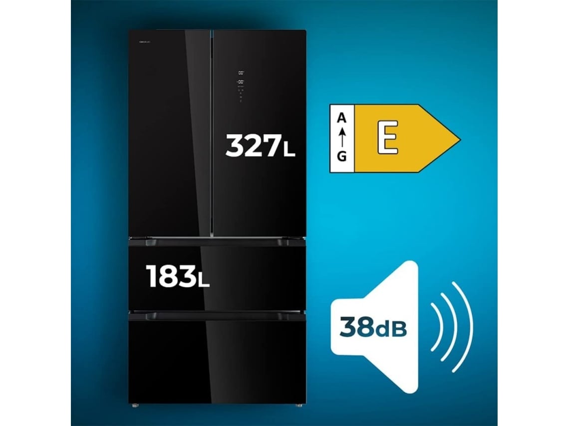 Frigorífico 4 Portas Glass Estilo Francês com 510 Litros de Capacidade 183 Cm de Altura 84 Cm de Largura Classe e E Motor Inverter Plus. A CECOTEC