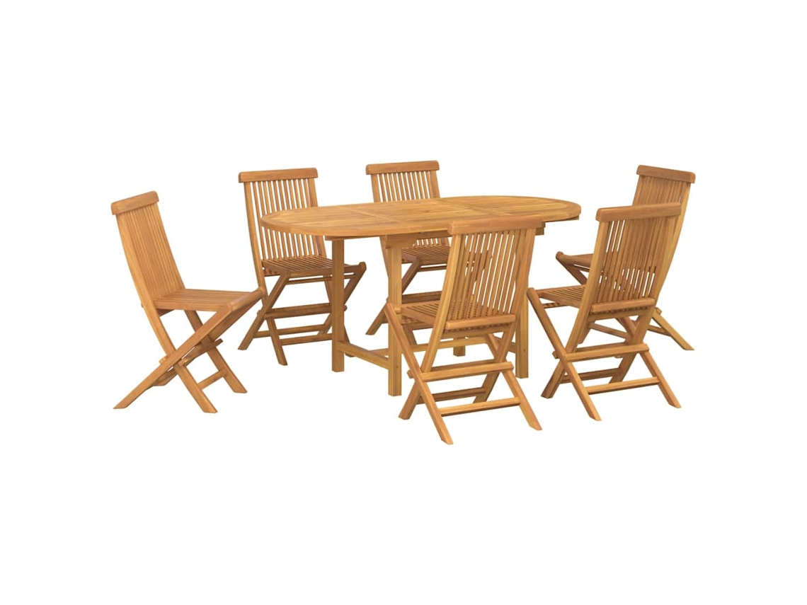 Conjunto De Jantar Jardim Madeira Teca Maciça Castanho 160x80x75cm 7pcs