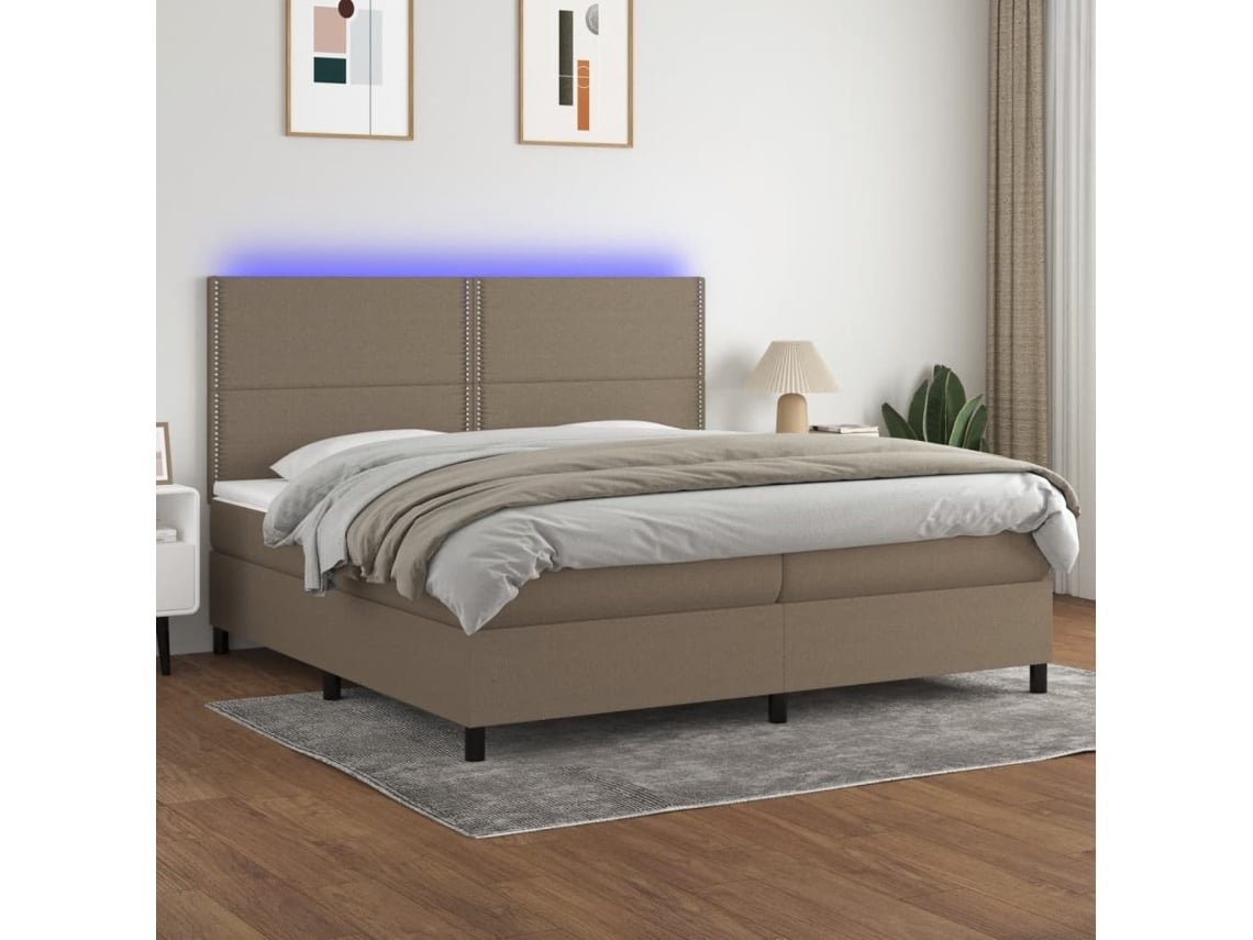 Cama Box Spring VIDAXL Colchão/LED (Cinzento - Tecido - 200 x 200 cm)
