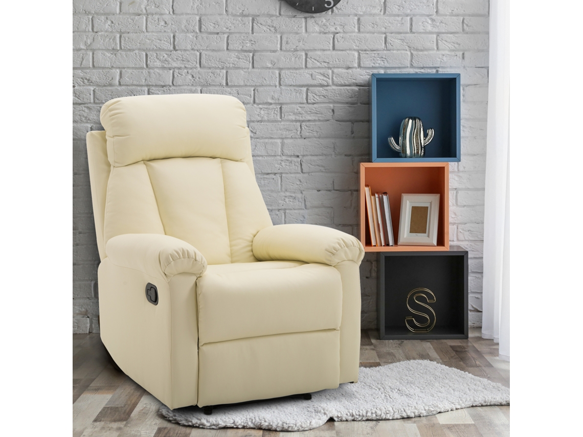 Poltrona Reclinável Aço, MDF, PU e Espuma cor Blanco 80x97x107 cm HOMCOM