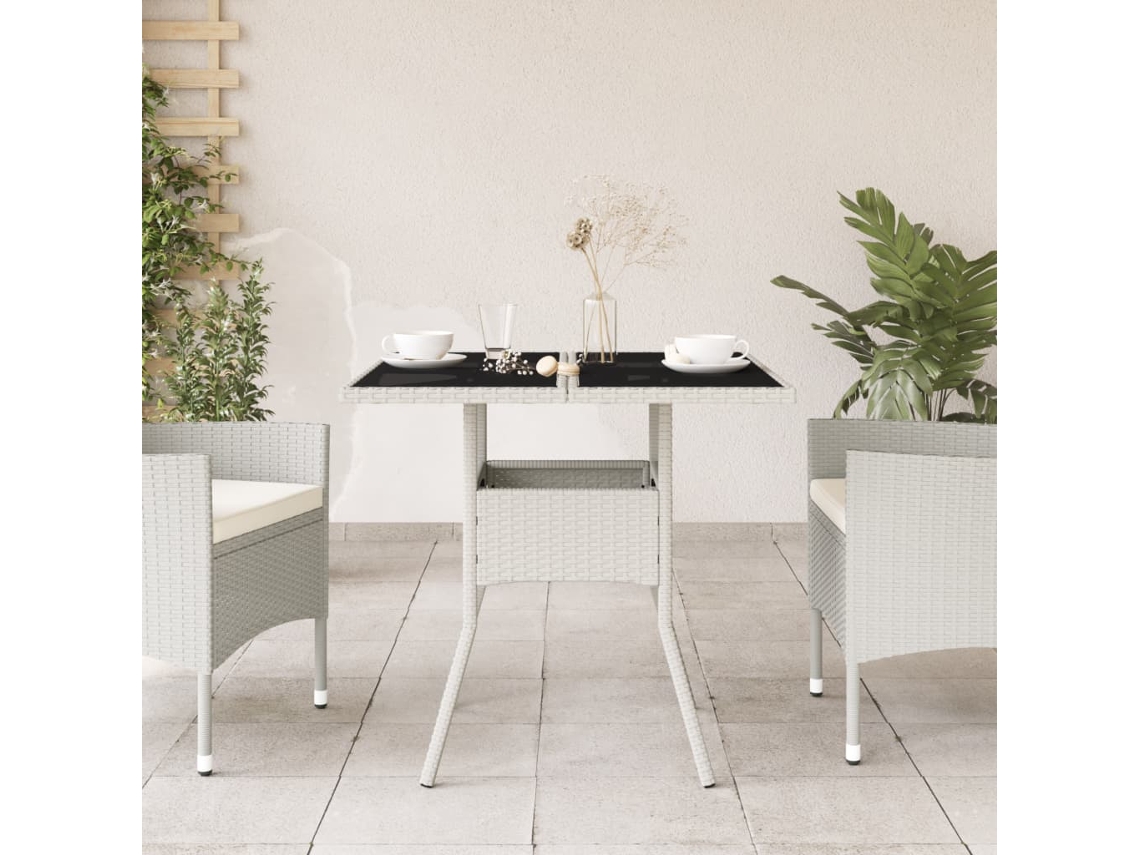 Mesa De Jardim Vime Pe Branco Com Tampo De Vidro 80x80x75 Cm