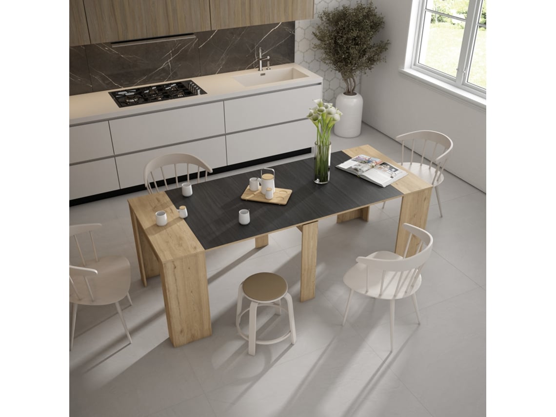 Mesa Consola Extensível | Cozinha, Sala De Jantar | 220 | Para 10 Pessoas | Mesa De Jantar | Carvalho E Preto Duérmete Online