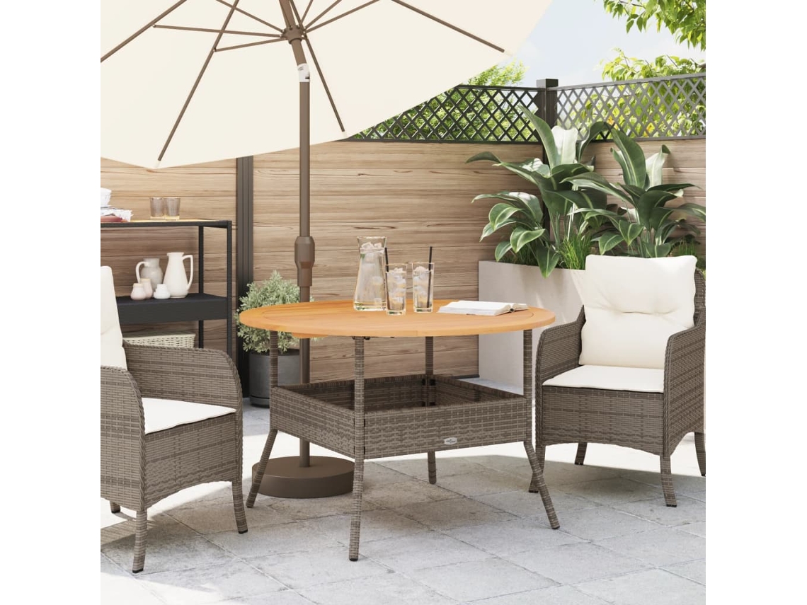 Mesa De Jardim Tampo Acácia Ø110x71cm Vime Pe Cinza Vidaxl