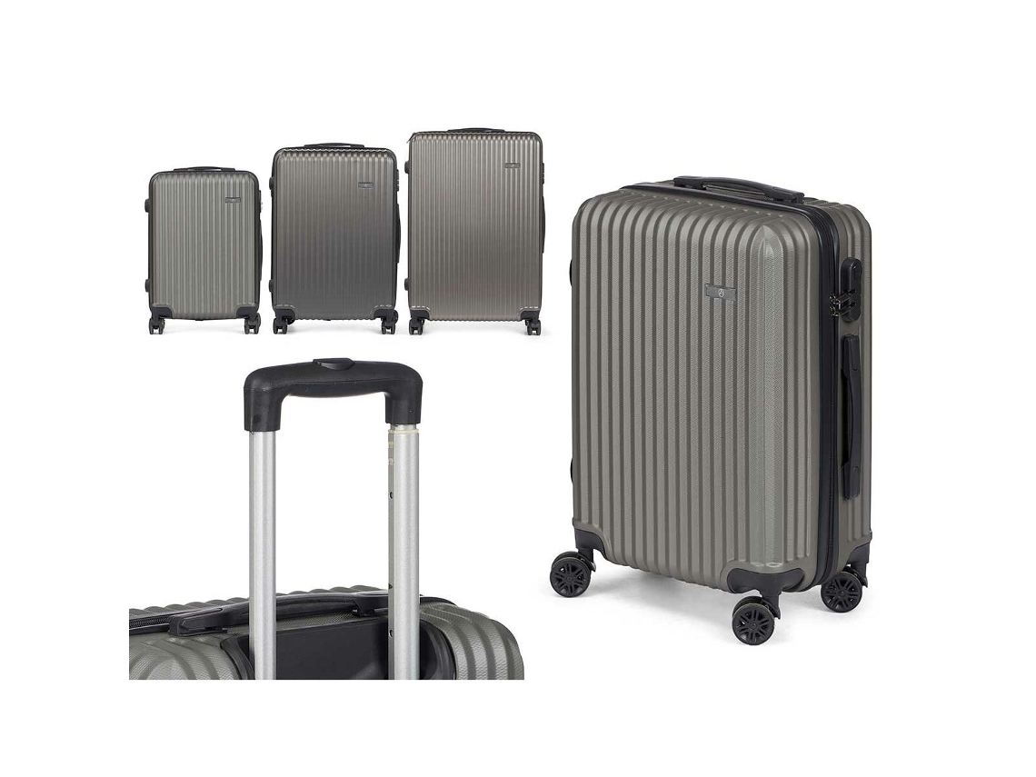 Conjunto de Malas Cinzento Escuro Riscas 3 Peças BIGBUY HOME