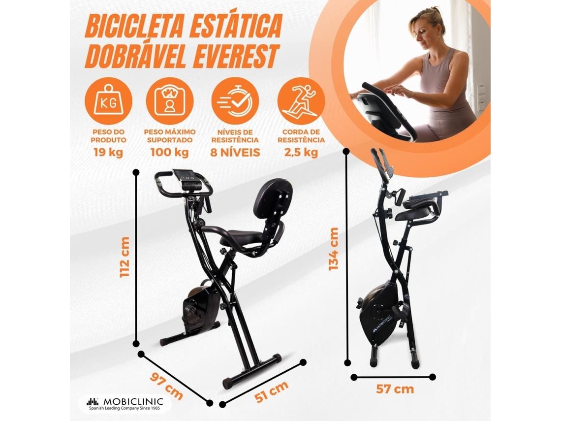Bicicleta Estática MOBICLINIC Dobrável 8 Resistências Ajustáveis Ecrã Lcd Assento Ajustável Everest