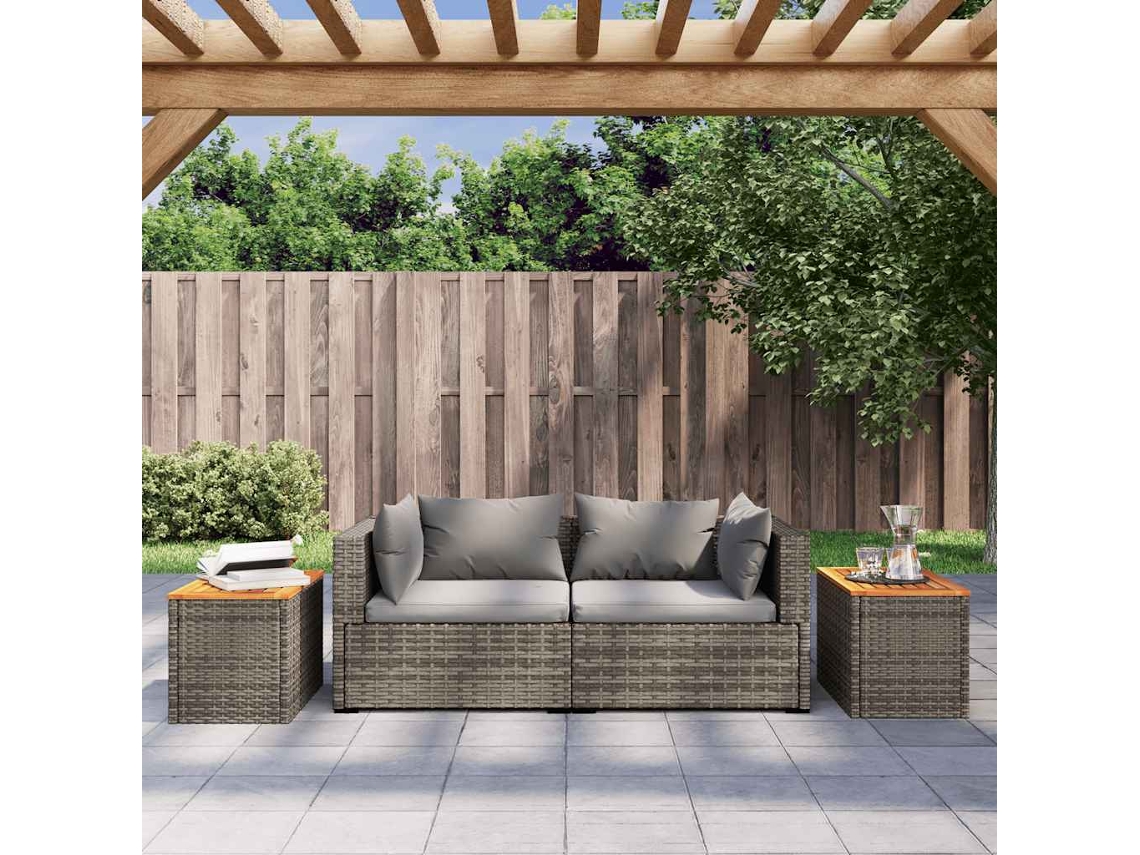 Vidaxl Mesas Jardim 2pcs Vime Pe/madeira Cinza 55x34x37cm