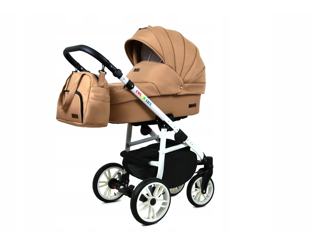 Carrinho de Bebé Multifuncional BABYLUX CLASSIC GOLD 4 Em 1 -Sand Pearl WHITE FRAME - Ajustável e dobrável Construção leve em alumínio - Acessórios