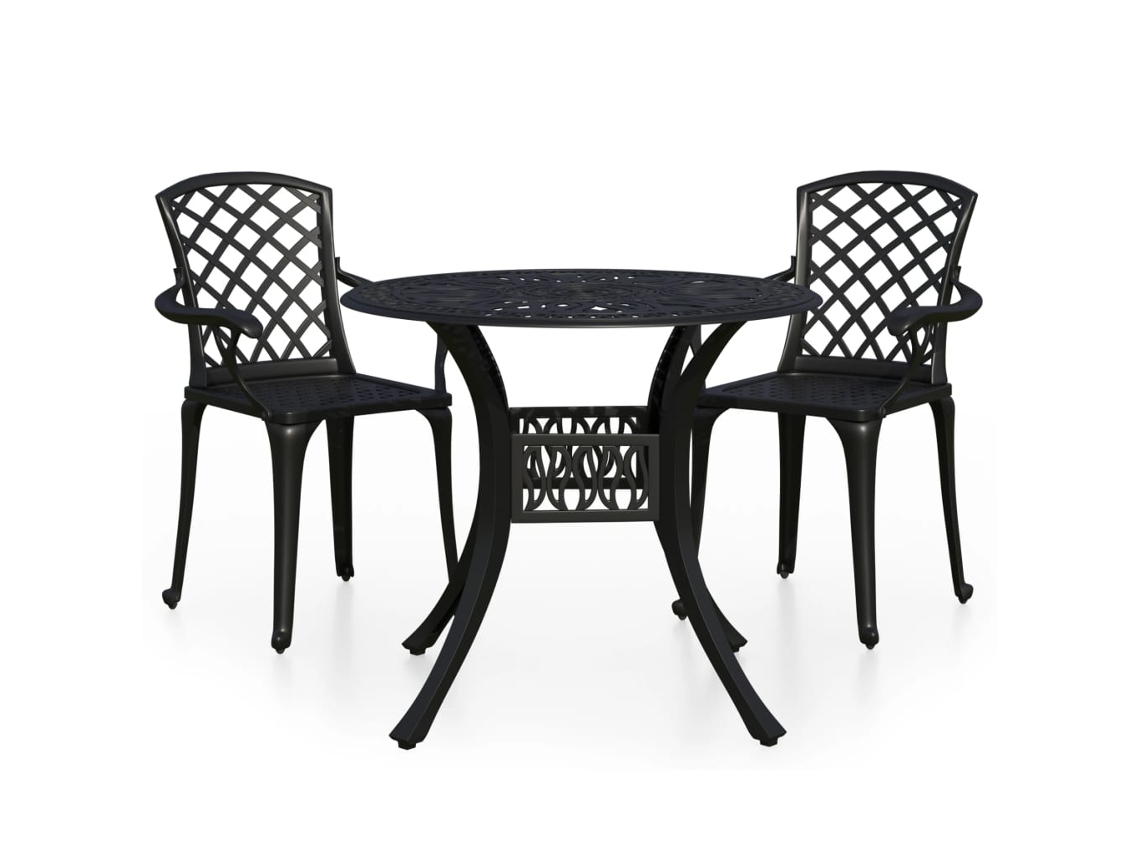 Mesa Bistrô e Cadeiras 3 Peças Alumínio Fundido Preto