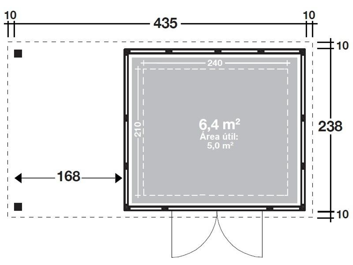 Abrigo de Jardim metálico NH6 com Apoio aberto pequeno à esquerda | Branco | (268 x 238) + (168 x 238) - NOVO HABITAT