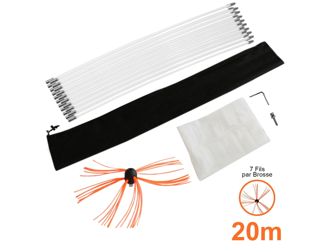 Metaescova Limpa Chaminés Escova Nylon 20m Kit Flexível 20 Hastes Monstershop