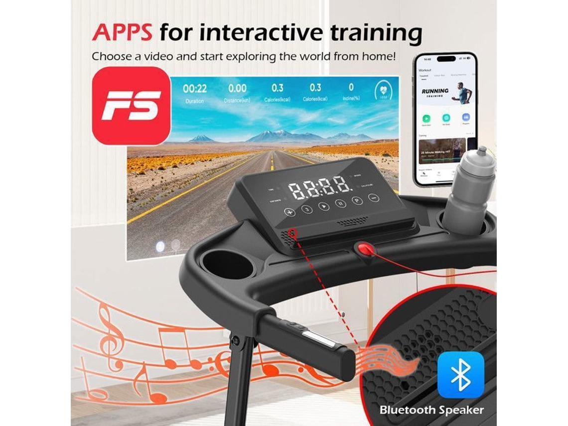 Esteira dobrável, velocidade 12 km/h, 12 programas de exercícios, sensor de pulso, controle por aplicativo Bluetooth, Bigzzia