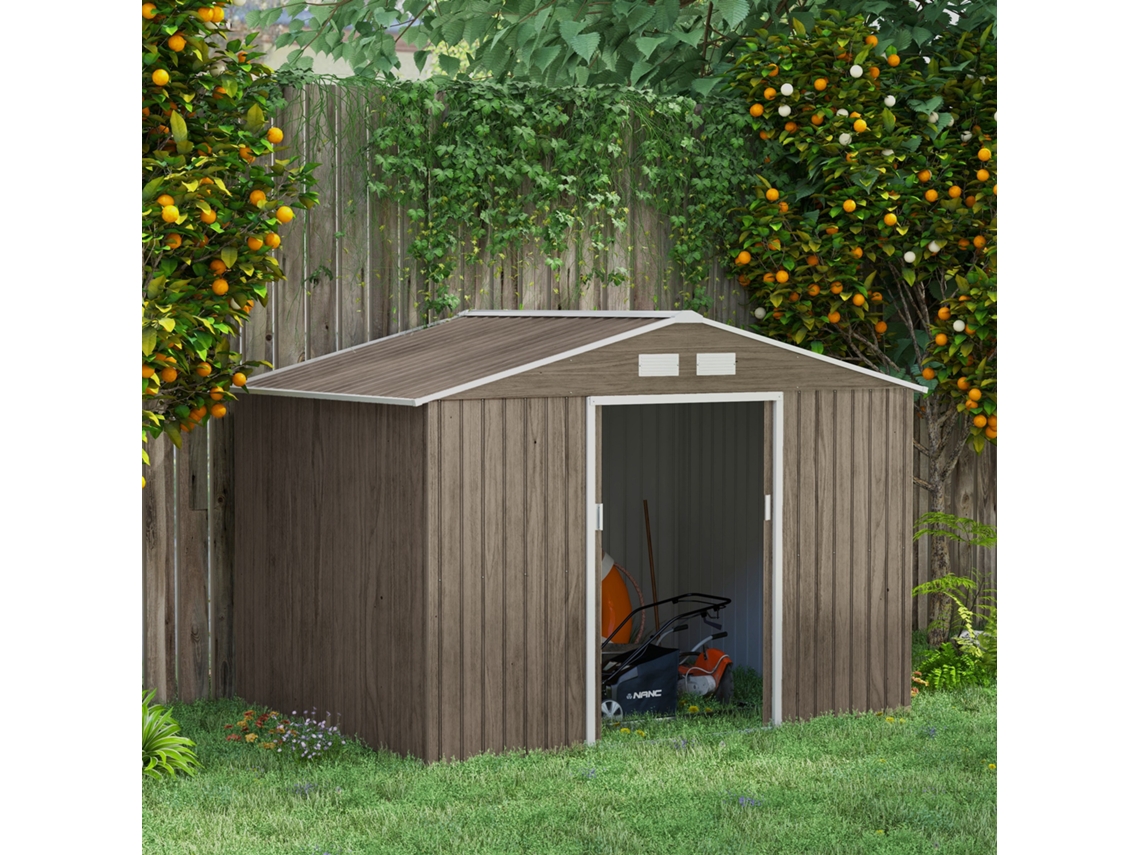 Abrigo de Jardim Aço Galvanizado e PP cor Marrón 277x195x192 cm OUTSUNNY