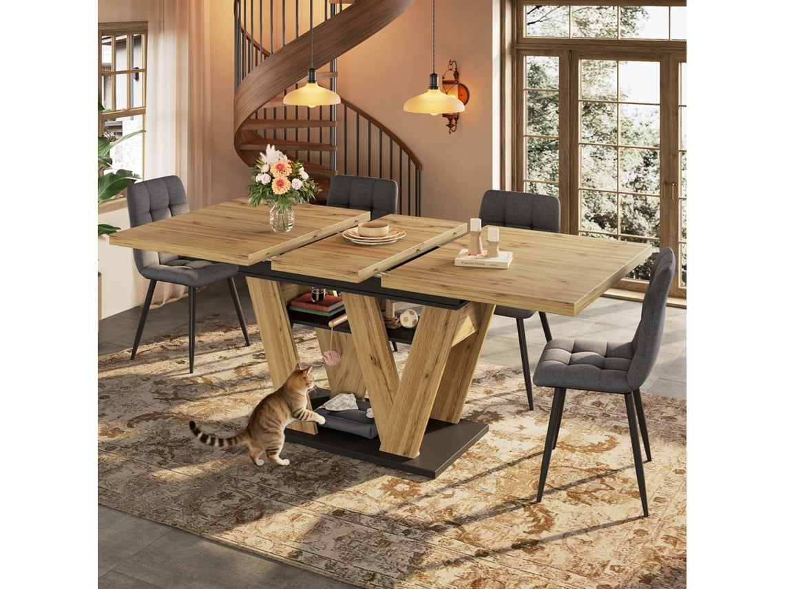 Mesa De Jantar Moderna, Mesa De Cozinha Extensível, Mesa De Madeira Com Pernas W, Ideal Para Sala E Cozinha, Ajustável Bga Store