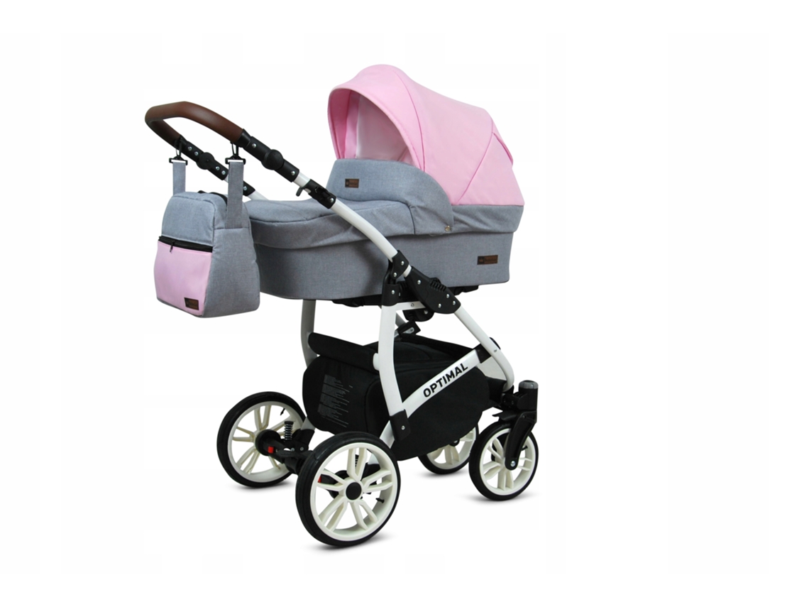 Carrinho De Bebé Multifuncional Babylux Optimal 4 Em 1 -light Pink White Frame - Ajustável E Dobrável Construção Leve Em Alumínio - Acessórios