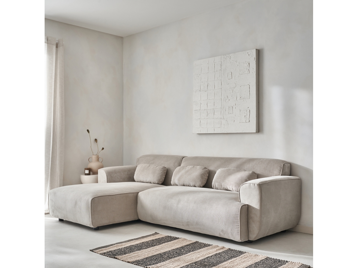 Sofá De Canto Em Veludo Canelado Fino De 2 A 3 Lugares, Canto Esquerdo, Cinza Bege Sweeek