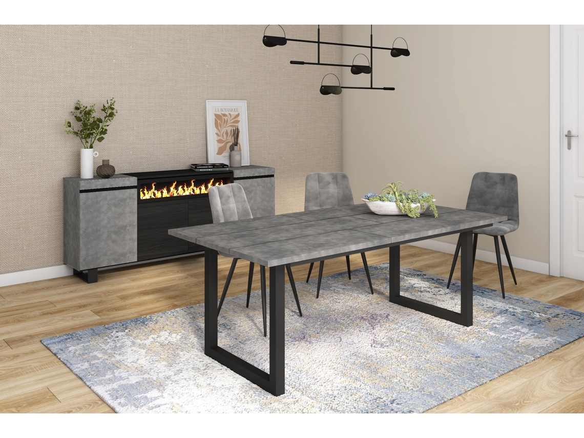 DUERMETE ONLINE Mesa Sala de Jantar Mesa Cozinha 200 para 10 Pessoas Pés de Madeira Estilo Industrial Cimento