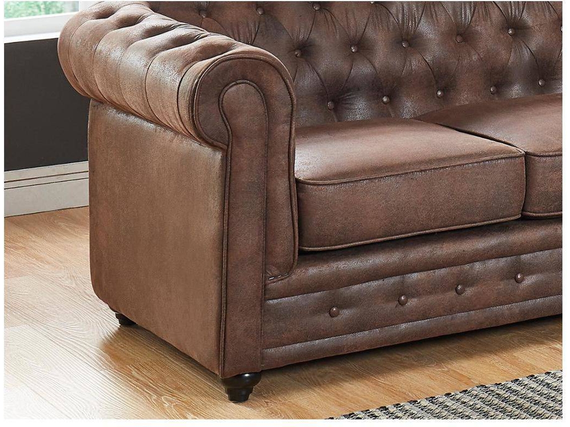 Poltrona Clássica Chesterfield VENTE-UNIQUE (Castanho - Tecido e Veludo - 82x78x72 cm)