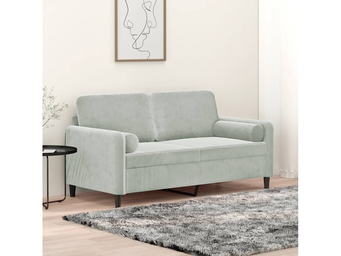 Sofá 2 lugares + almofadas decorativas VIDAXL veludo cinza-claro (140 cm)