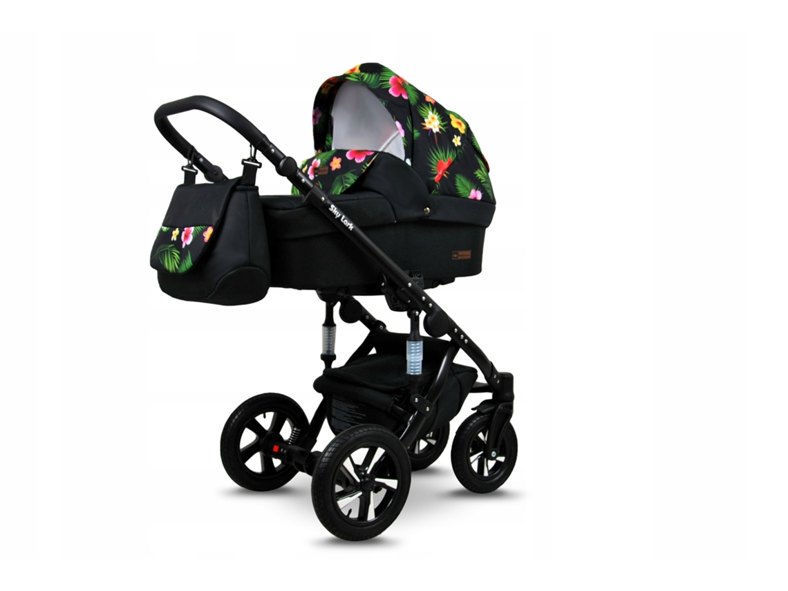 Carrinho de Bebé Multifuncional BABYLUX SKY LARK 4 Em 1 -Paradise Flowers BLACK FRAME - Ajustável e dobrável Construção leve em alumínio - Acessórios
