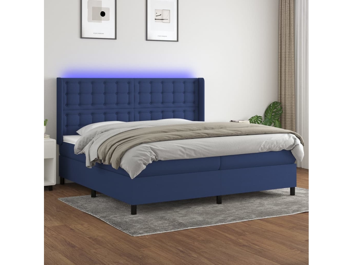 Cama Box Spring VIDAXL (Azul - Tecido - 203 x 203 x 128 cm)