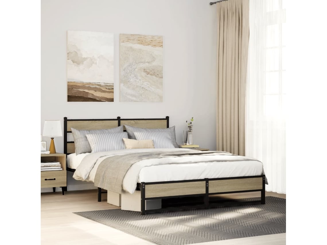 Estrutura de cama VIDAXL Marrom Metal (135 x 190 cm)