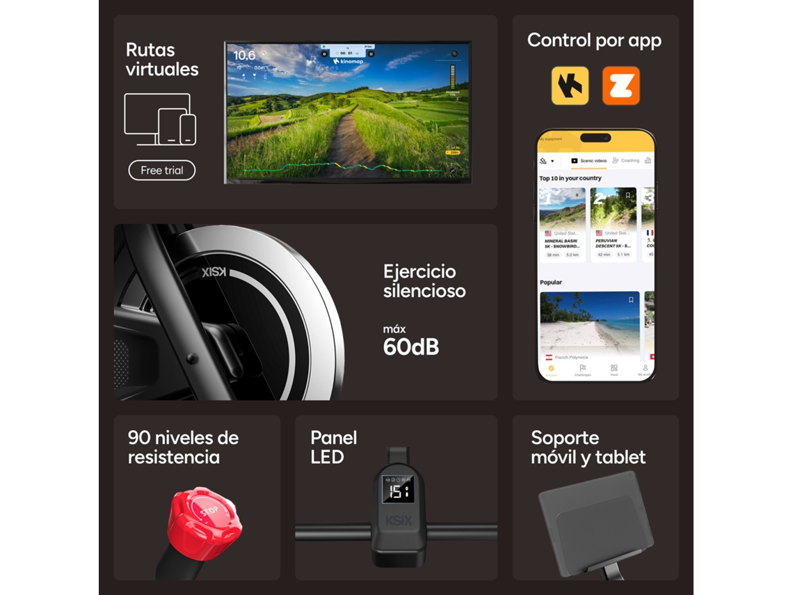 Bicicleta Estática Conectada Xiaomi Ksix Kb01, Suporte Para Tablet E Smartphone, Ajustável, Compatível Com As Aplicações Kinomap E Zwift, Preta