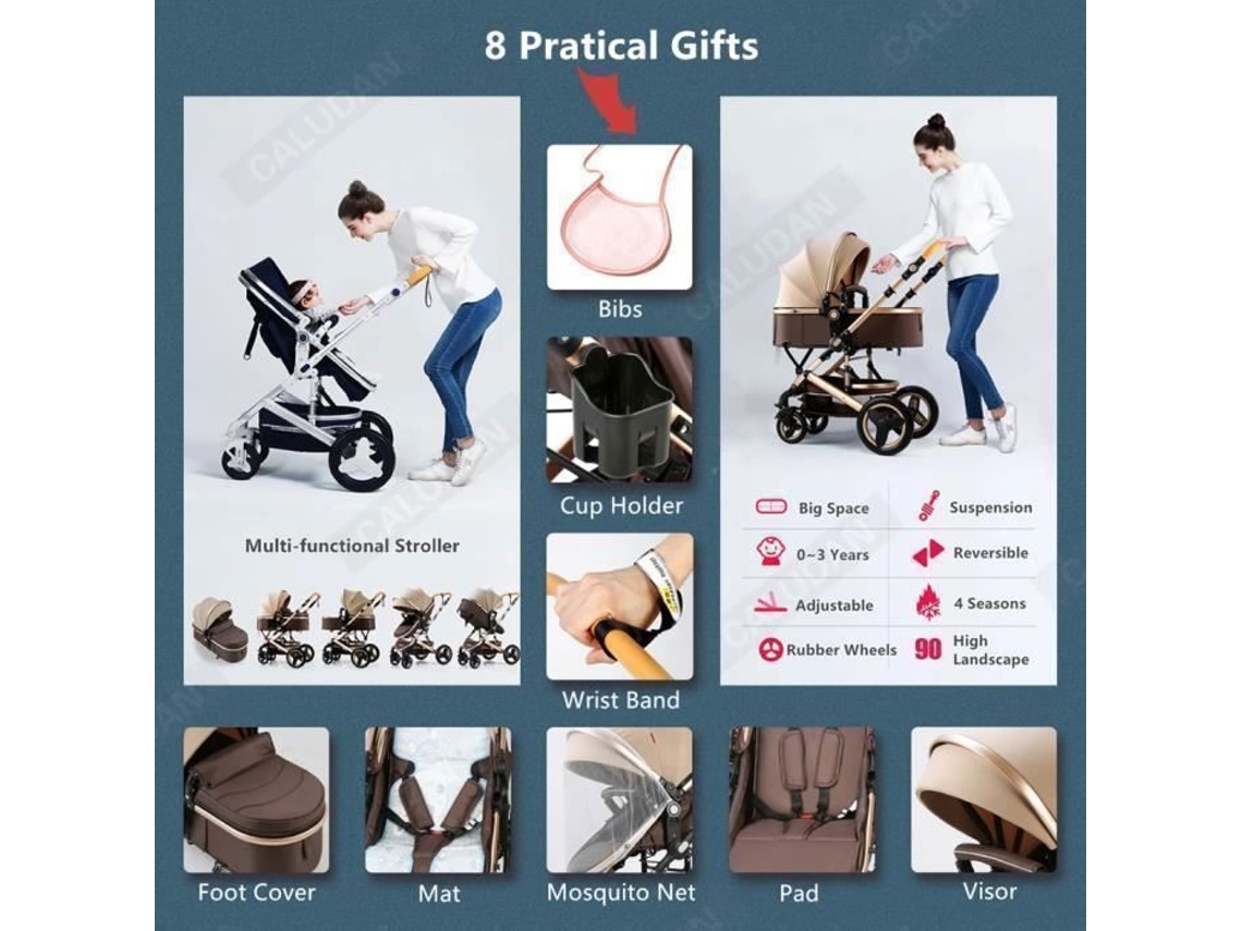 Bazarland30. Carrinho 3 Em 1 Bebê Combinado Silla Auto Nacelle Trio Reversível Ajustável Alta Qualidade Rodas Inquebráveis Canne Cinza.