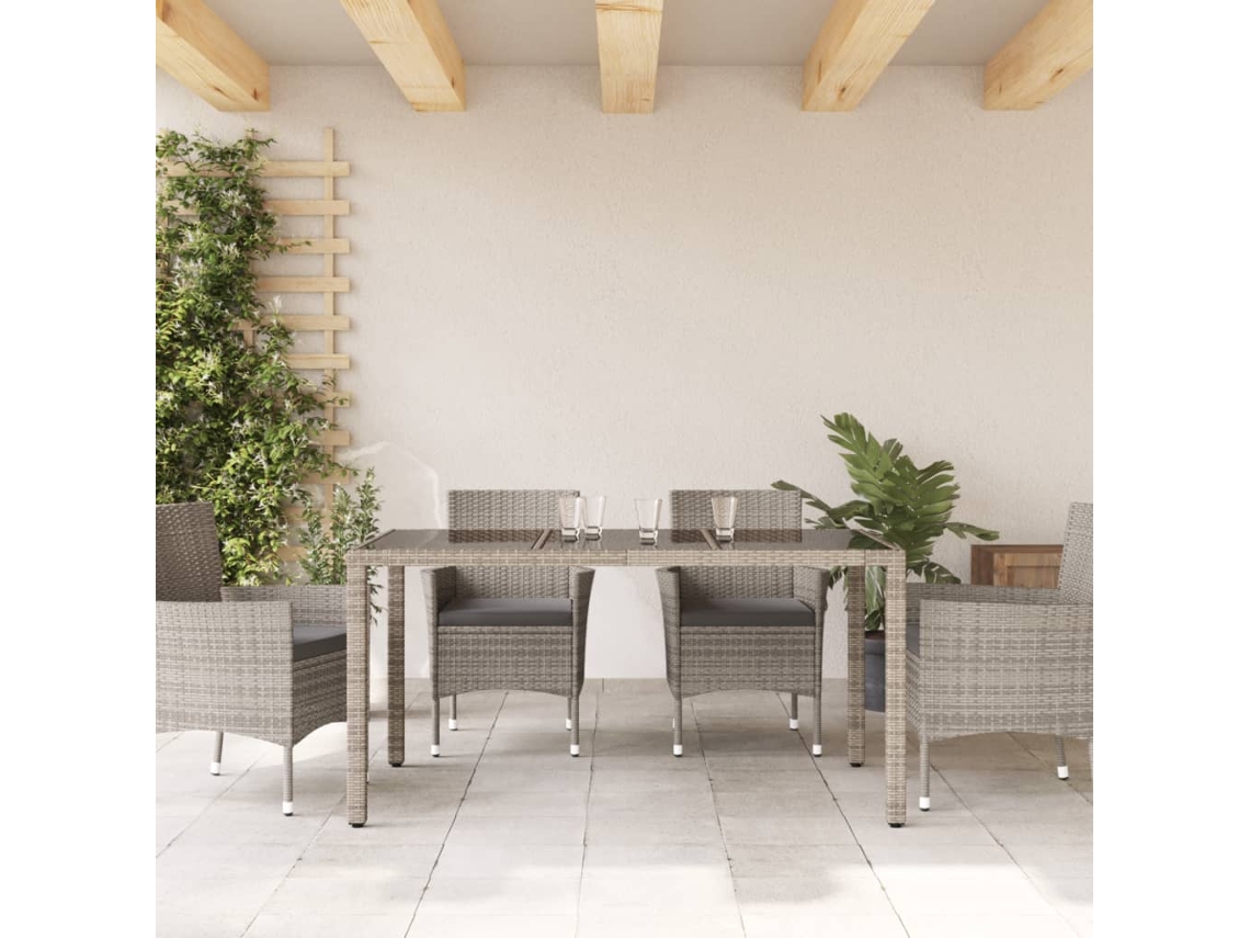 Mesa De Jardim Mesa Para Exterior Com Tampo De Vidro 150x90x75 Cm Vime Pe Cinzento Lovely Home