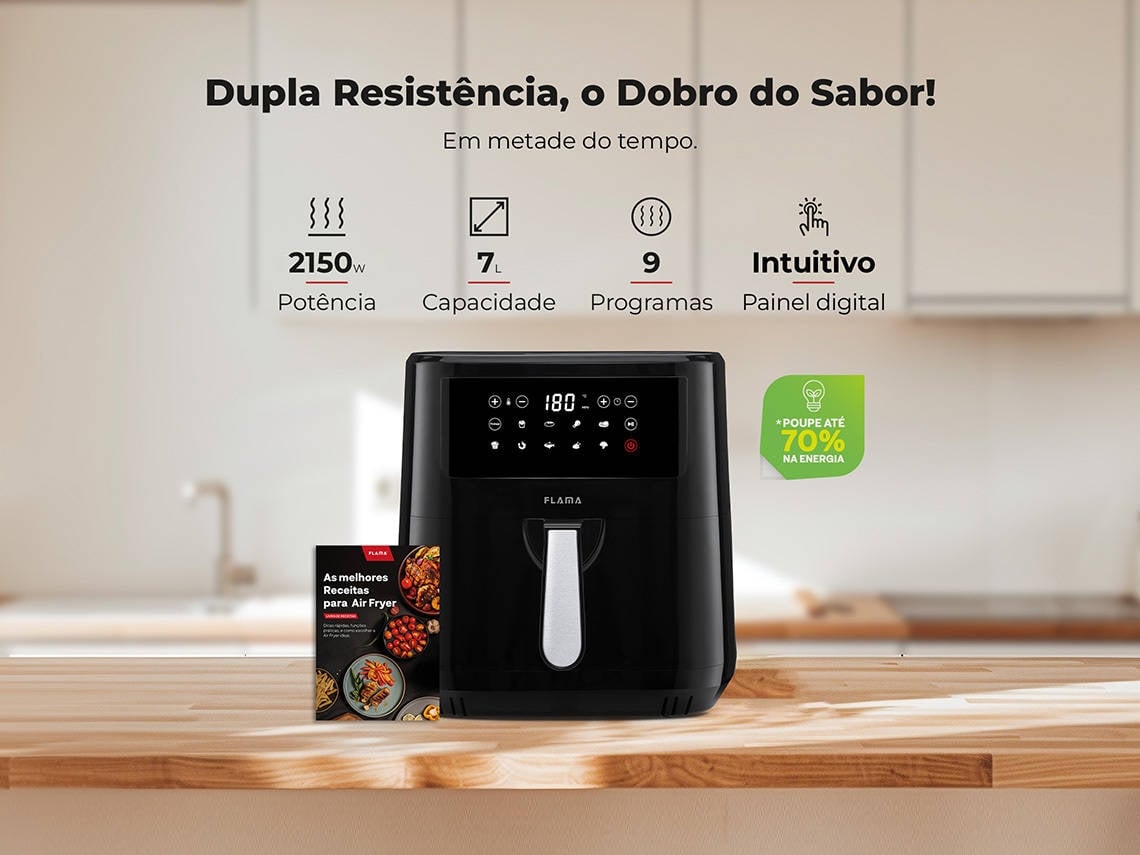 Fritadeira sem Óleo FLAMA 692FL (7.5 L - Preto)