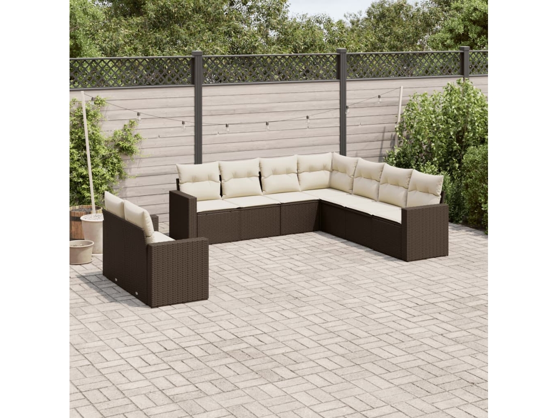 Conjunto 9 Sofás P/ Jardim com Almofadões VIDAXL Vime Pe Castanho
