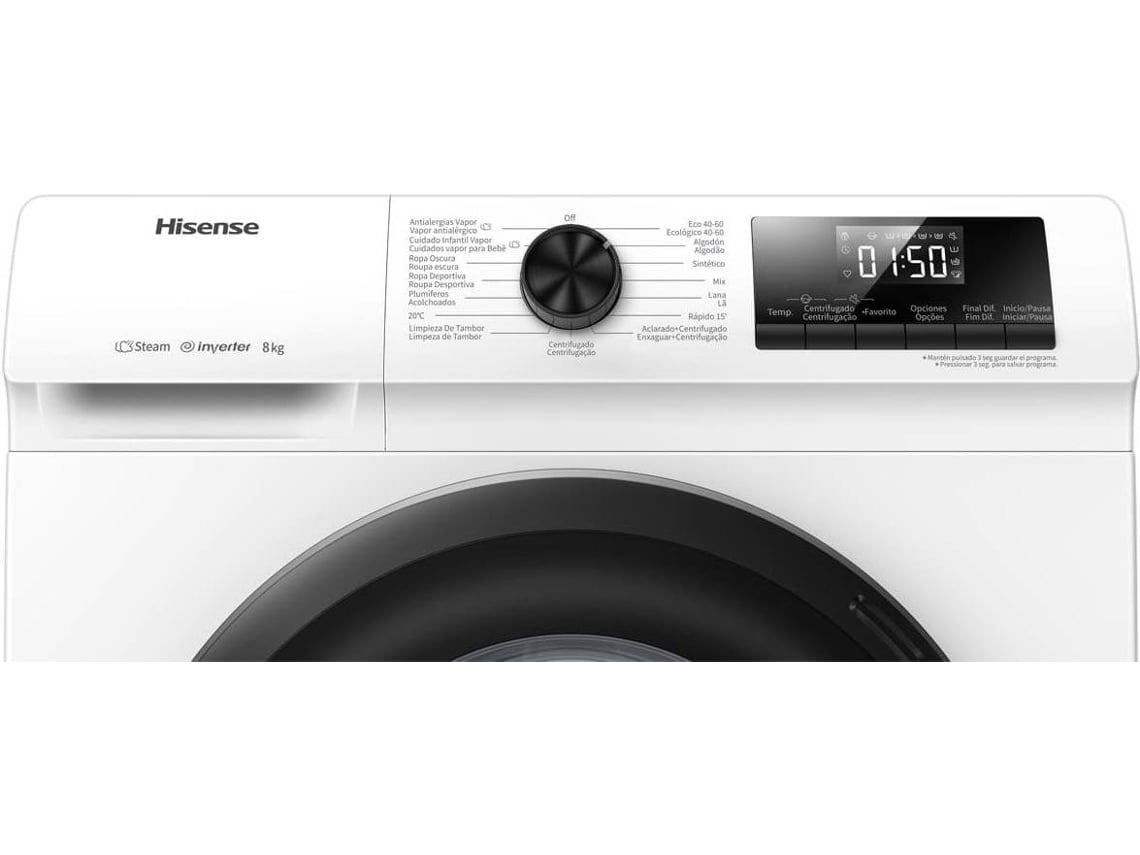 Máquina de Lavar Roupa HISENSE WFQP8014EVM (8 kg - 1400 rpm - Branco)