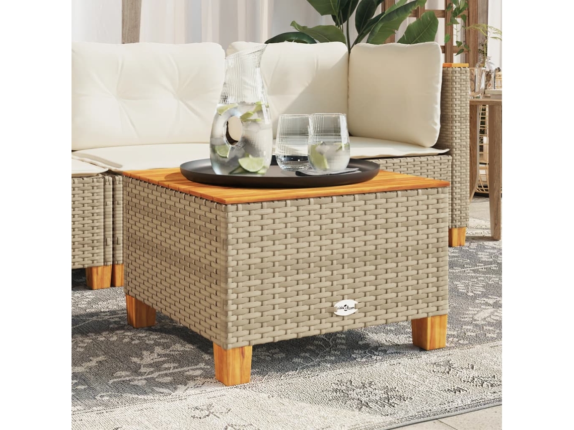 Mesa De Jardim 55x55x36 Cm Vime Pe E Madeira De Acácia Bege