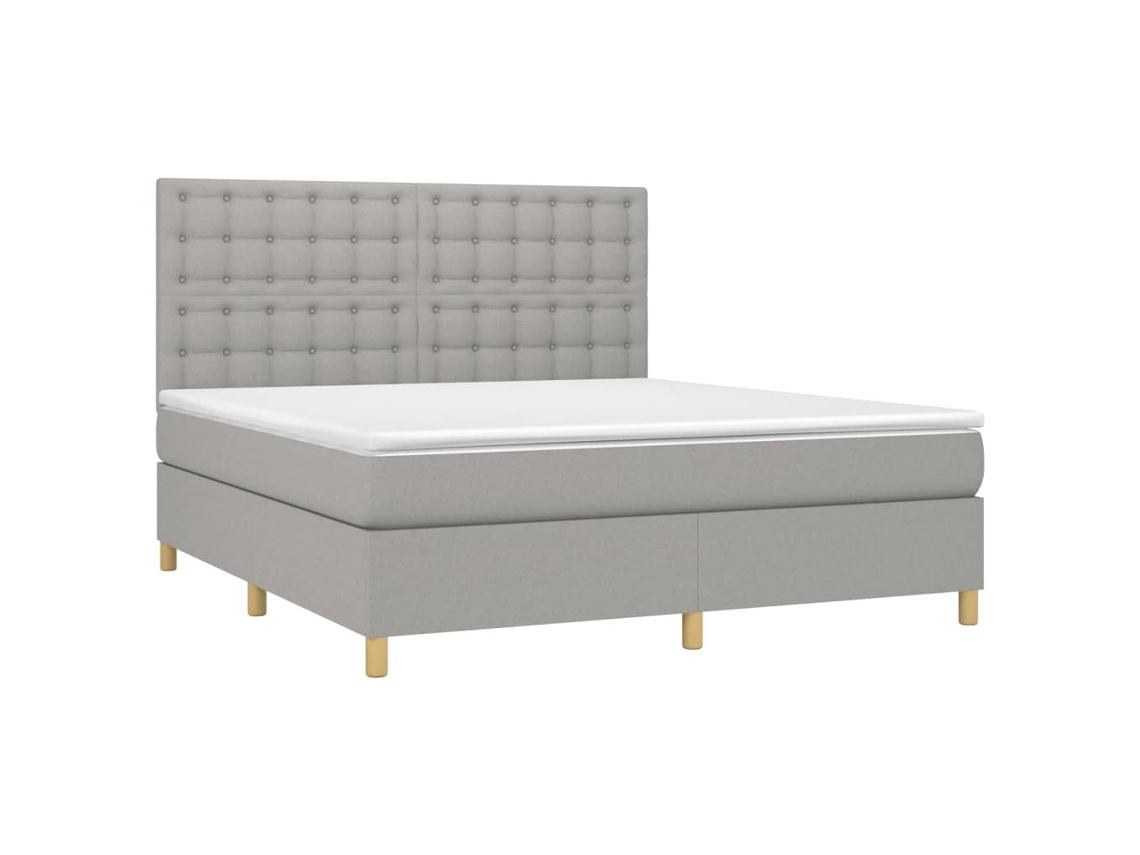 Cama Box Spring C/ Colchão E Led 160x200 Cm Tecido Cinza-claro