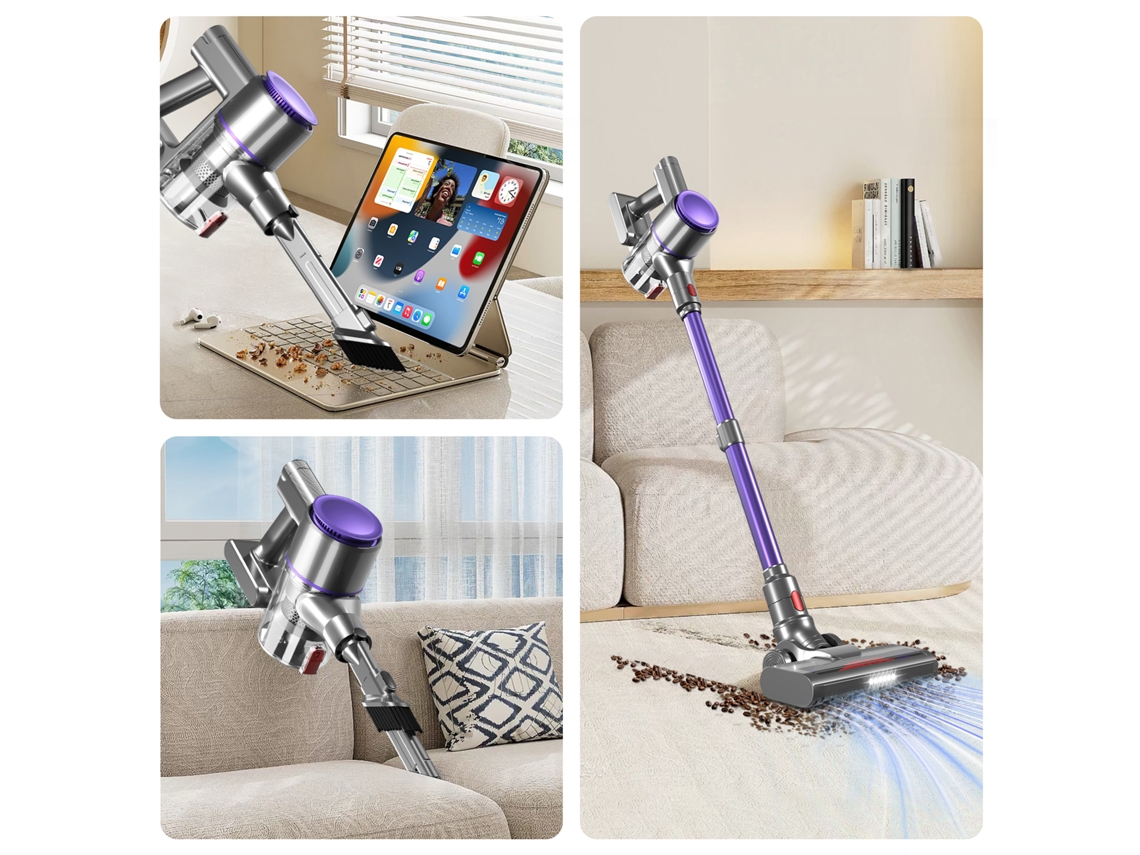 Aspirador vertical sem fios 35000Pa / 420AW – Sistema de filtragem 5 em 1, até 50 min de autonomia, design leve, cor dourada