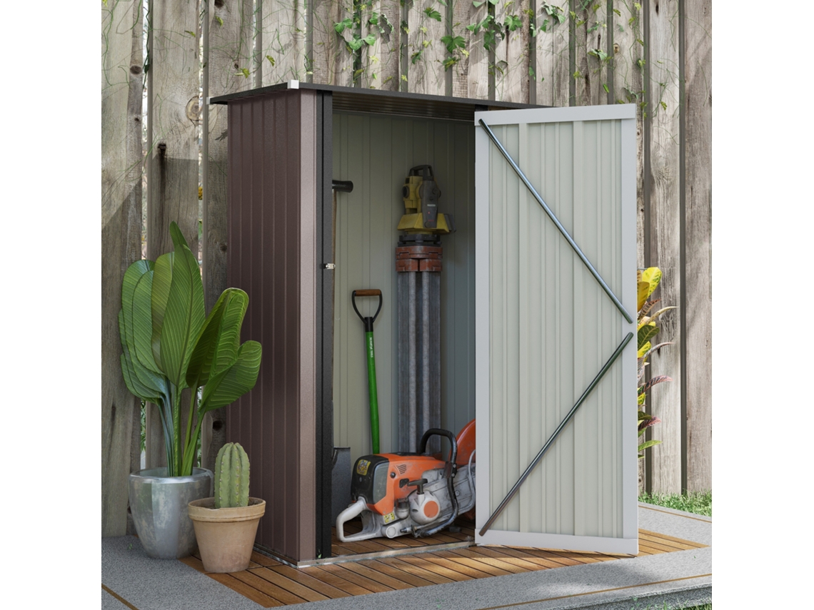 Abrigo de Armazenamento Aço e PP cor Marrón 142x84x189 cm OUTSUNNY