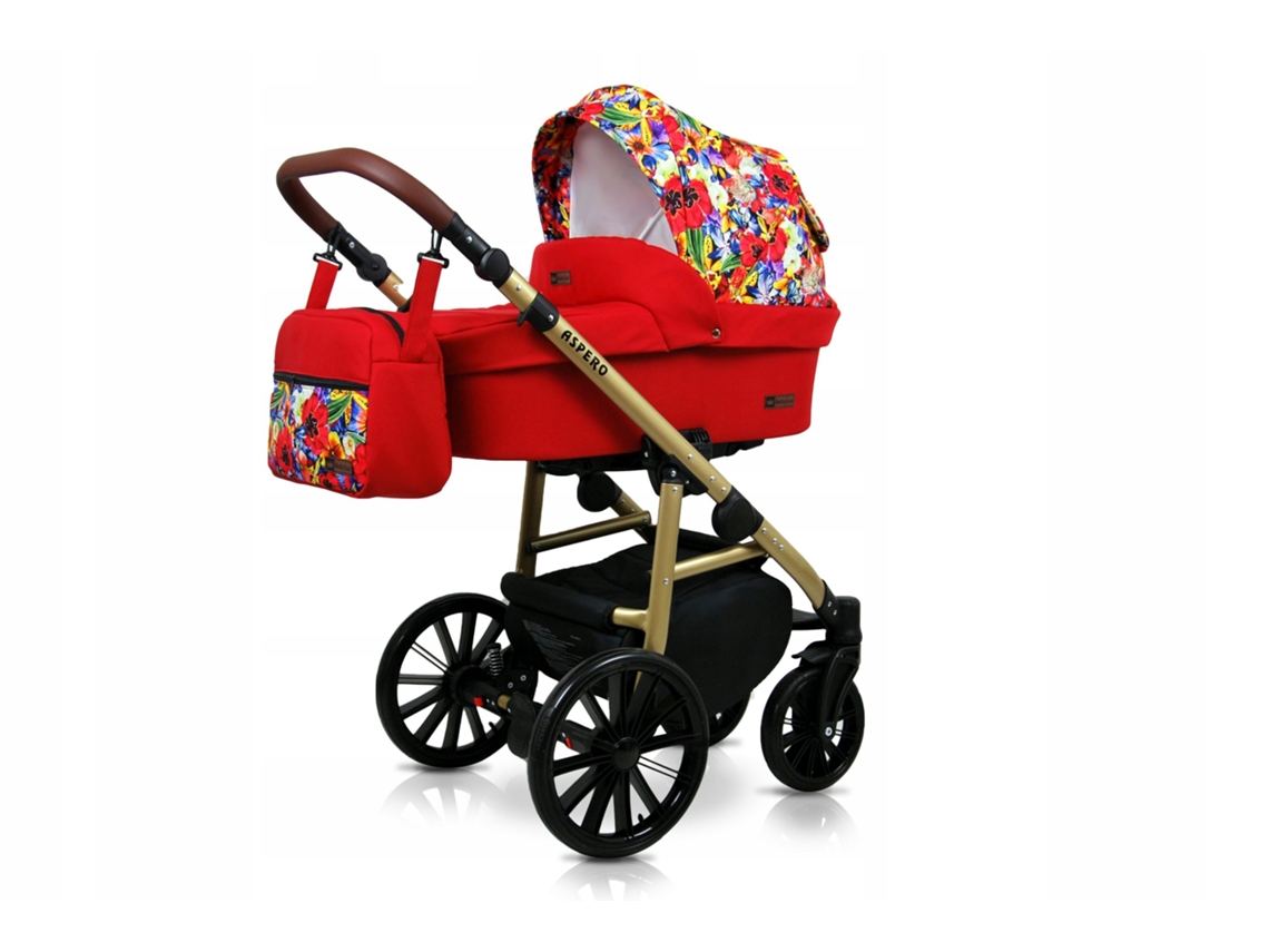 Carrinho de Bebé Multifuncional BABYLUX ASPERO 4 Em 1 -Red tulips - Ajustável e dobrável Construção leve em alumínio - Reversibilidade - Acessórios