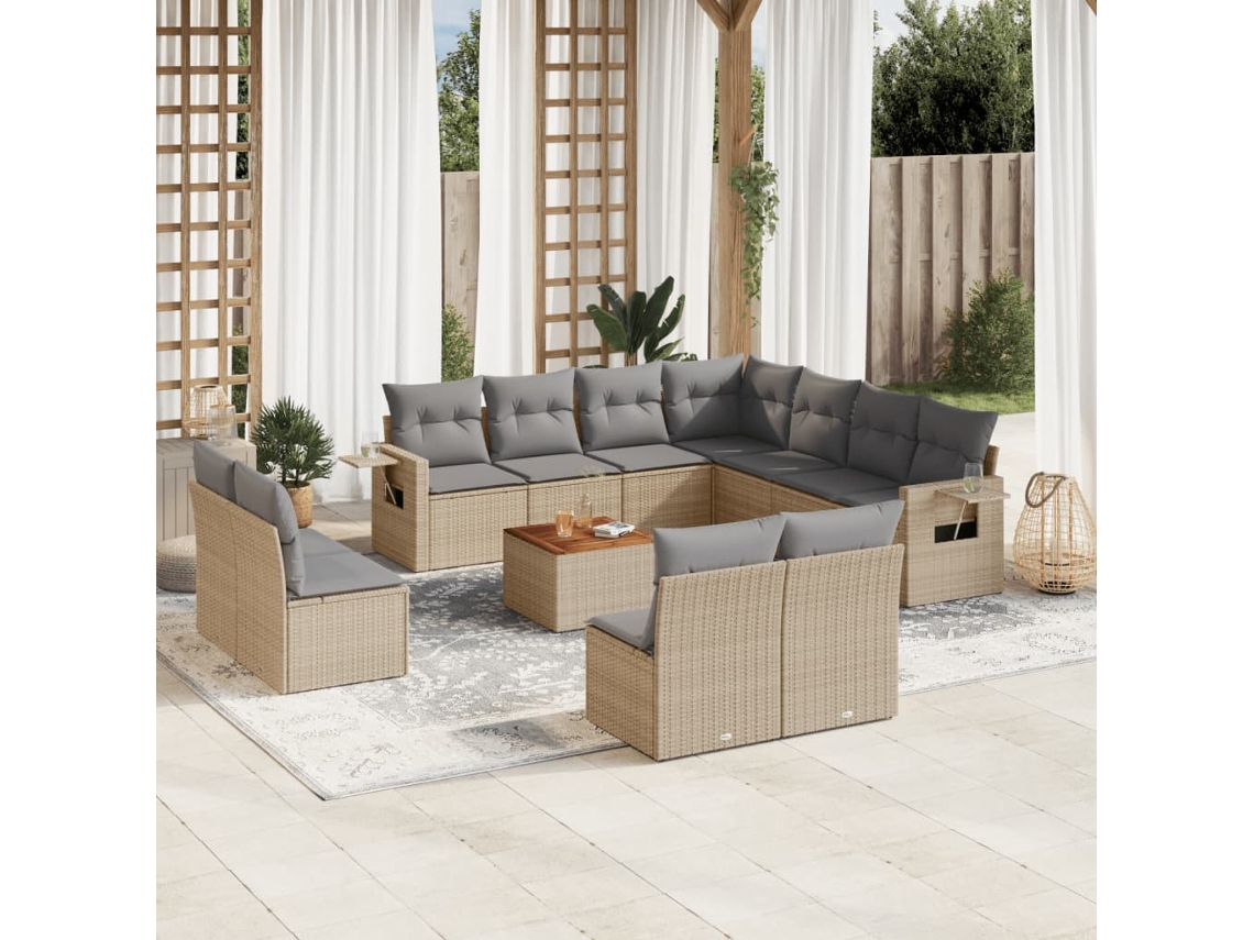 Conjunto 12 de sofás p/ jardim com almofadões VIDAXL vime PE bege