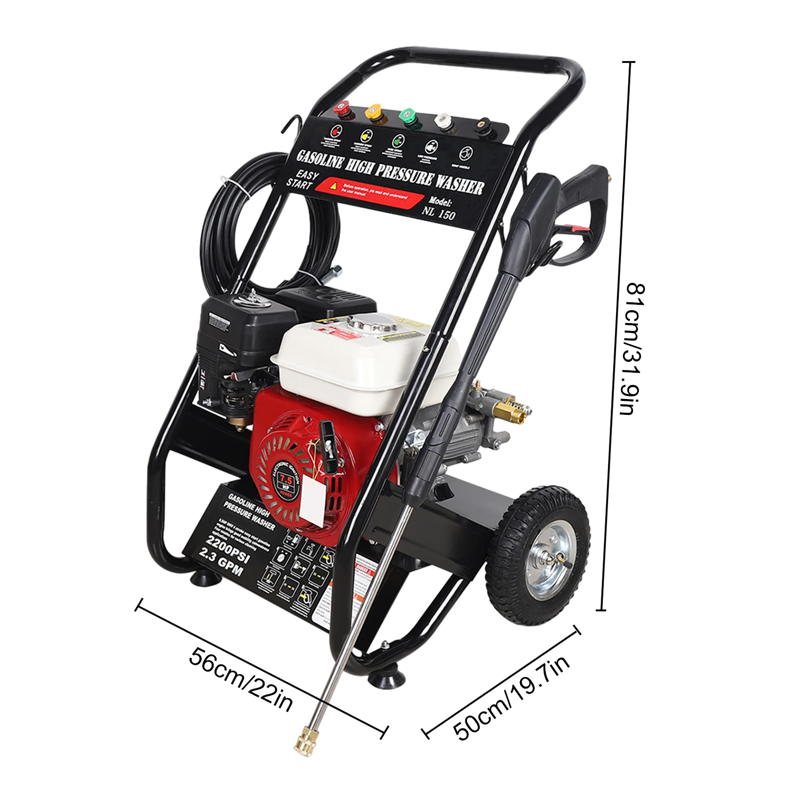 Lavadora De Alta Pressão, 2200 Psi, 7.5 Hp, Preto Vermelho Oem