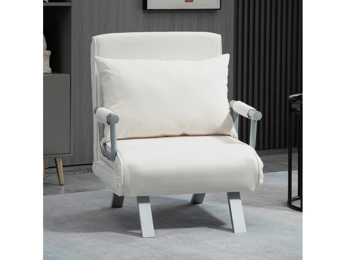 Sofá Cama Individual Aço, espuma cor Beige 65x69x80 cm HOMCOM